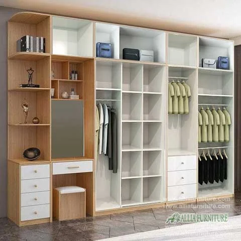 dalam lemari pakaian plus meja rias minimalis model royal